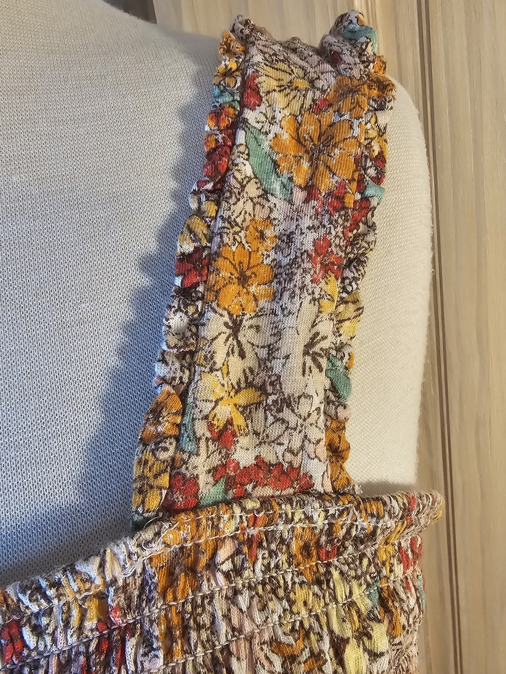 Maurices Multi Floral Smocked Peplum Tank Top - Cream, Yellow, Rust In XL - Picture 4 of 4